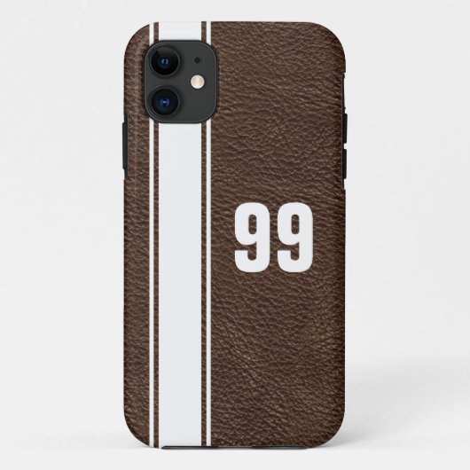 Leather & White Stripe Jersey Numbered iPhone Case (Rückseite)