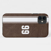 Leather & White Stripe Jersey Numbered iPhone Case (Rückseite (Horizontal))