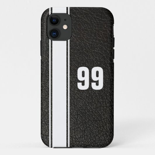 Leather & White Stripe Jersey Numbered iPhone Case (Rückseite)