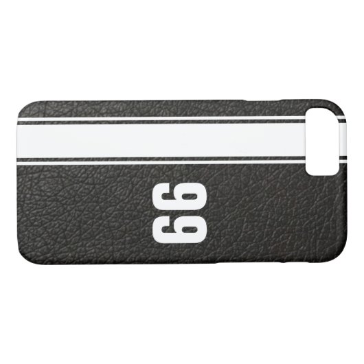 Leather & White Stripe Jersey Numbered iPhone Case (Rückseite (Horizontal))