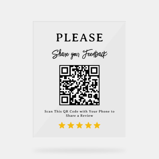 Leave a Review QR Code Business Display Sign Acrylschild (Vorderseite)