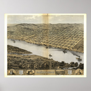Leavenworth Kansas 1869 Antique Panoramabalkarte Poster