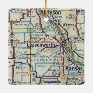 Leavenworth KS Vintage Karte Keramikornament