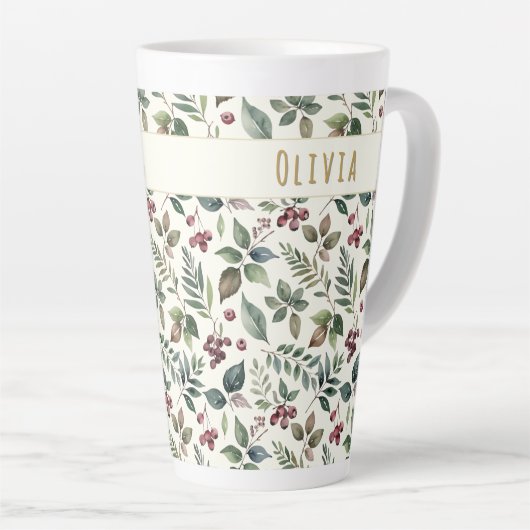 Leaves and Berries Rustic Winter Personalized Milchtasse (Rechte Ecke)