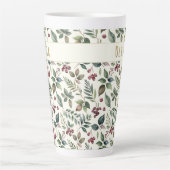 Leaves and Berries Rustic Winter Personalized Milchtasse (Vorderseite)