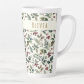 Leaves and Berries Rustic Winter Personalized Milchtasse (Rechts)