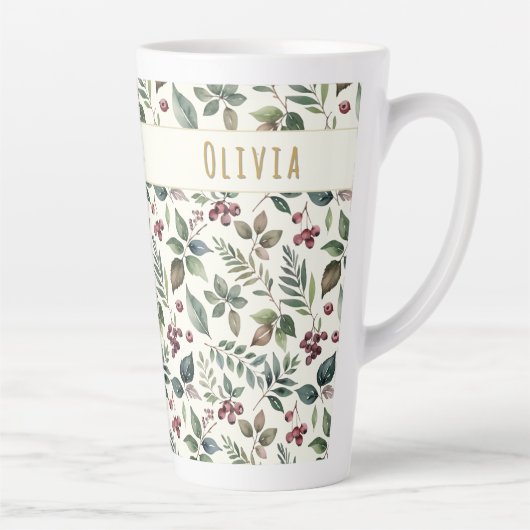 Leaves and Berries Rustic Winter Personalized Milchtasse (Rechts)