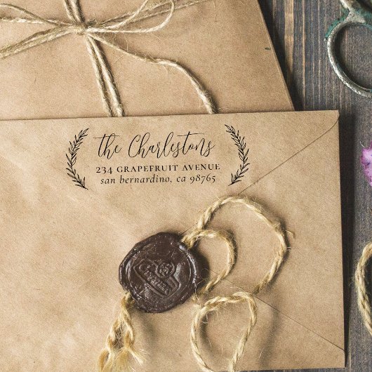 Leaves Calligraphy Family Return Address Permastempel