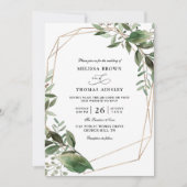 Leaves Eucalyptus Gold Budget QR Code Wedding Einladung (Vorderseite)