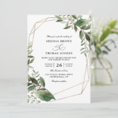 Leaves Eucalyptus Gold Budget QR Code Wedding Einladung (Stehend Vorderseite)