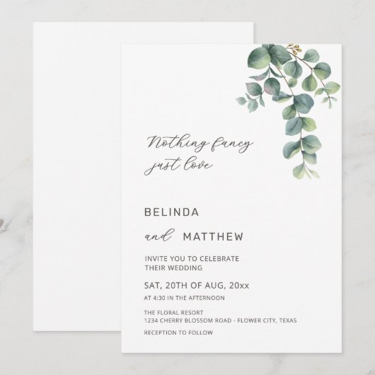 Leaves Greenery Watercolor Flowers Casual Wedding Einladung (Vorne/Hinten)