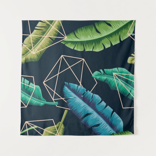 Leaves seamless pattern with abstract polygonal li wandteppich (Vorderseite)