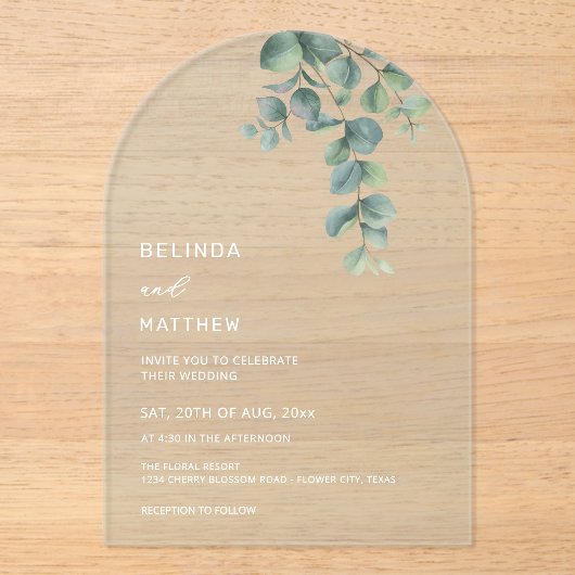 Leaves Watercolor Flowers Clear Arch Acryleinladungen (Vorderseite)