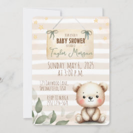 Leaves Watercolor Teddy Bear Einladung