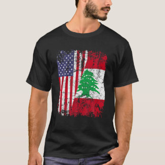LEBANESE ROOTS Halbe American Flag LEBANON T Shirt