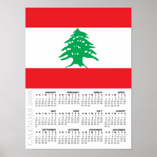 Lebanon 2026 Calendar, Large, Lebanese Flag Poster