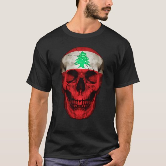 Lebanon Flag Skull Lebanese Roots Proud Patriotic T-Shirt (Vorderseite)