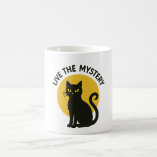 Lebe das Geheimnis Schwarze Katze Mond Kaffeetasse