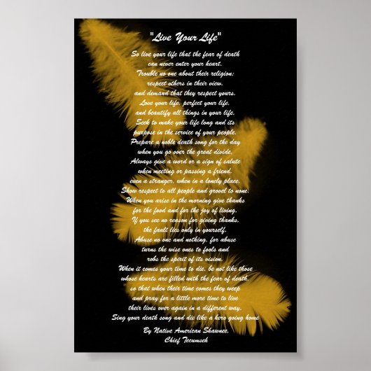 "Lebe dein Leben" Goldene Federn, Chief Tecumseh Poster (Vorne)