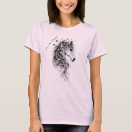 "Lebe den Traum B&W Whimsical Abstrakt Horse T-Shirt