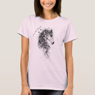 "Lebe den Traum B&W Whimsical Abstrakt Horse T-Shirt