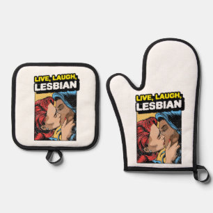 Lebe Lach Lesbe Ofenhandschuh & Topflappen-Set