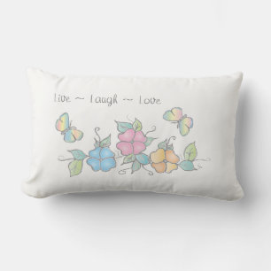 Lebe Lache Liebe, Florale Wasserfarbe Schmetterlin Lendenkissen
