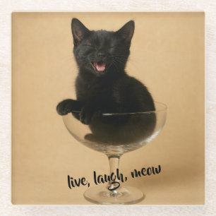 Lebe Lache Miau - Lustige schwarze Katze Glasuntersetzer