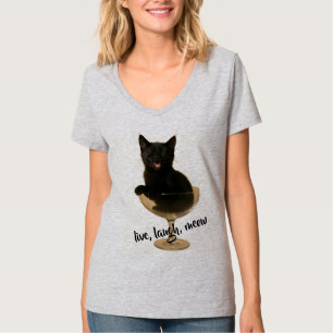 Lebe Lache Miau - Lustige schwarze Katze T-Shirt
