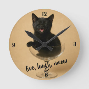 Lebe, lache, miaue - Lustige Katze Runde Wanduhr