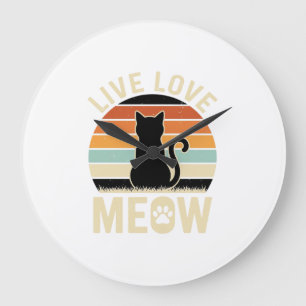 Lebe Liebe Miau Vintage-Katze Sonnenuntergang Desi Große Wanduhr