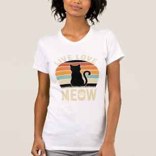 Lebe Liebe Mieze Vintage-Katze-Sonnenuntergang-Des T-Shirt