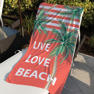 Lebe Liebe Strand Tropische Palmen Korallenstreife Strandtuch