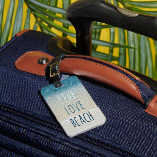 Lebe Liebe Strand Türkis Blau Ozean Surf Wellen Gepäckanhänger