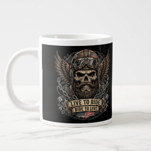 Lebe um zu fahren Bearded Skull Biker Jumbo-Tasse