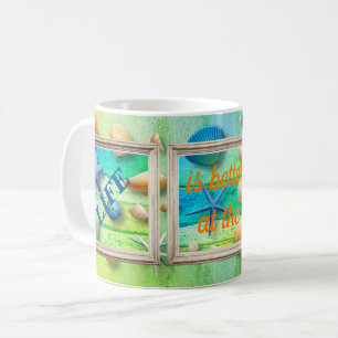 Leben am Strand Meer Sand Muscheln Rustikaler Rahm Kaffeetasse