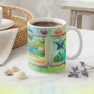 Leben am Strand Meer Sand Muscheln Rustikaler Rahm Kaffeetasse