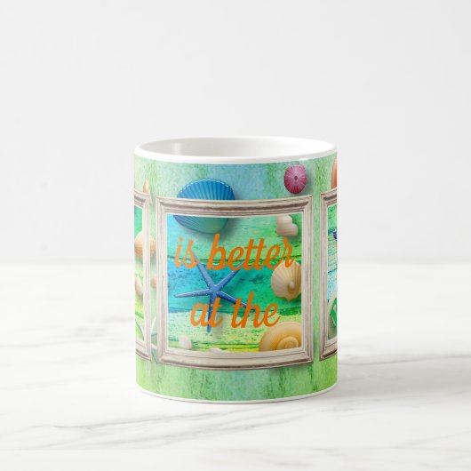 Leben am Strand Sand Seashells Rustikale Rahmen Kaffeetasse (Mittel)