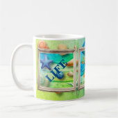 Leben am Strand Sand Seashells Rustikale Rahmen Kaffeetasse (Links)