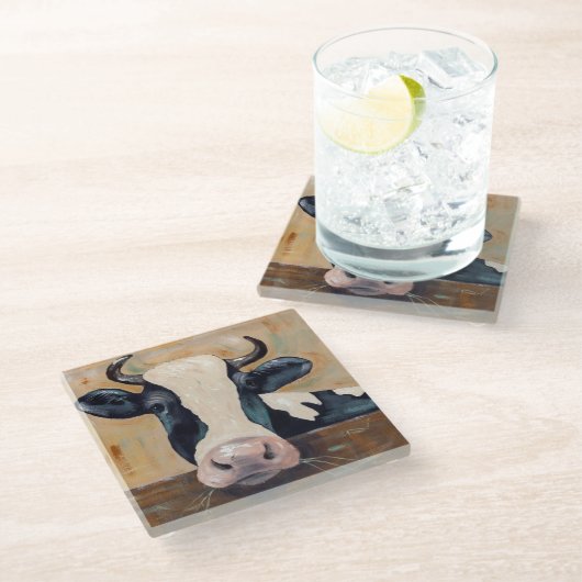 Leben auf dem Bauernhof - Die Kuh schütteln Glasuntersetzer (Schrägansicht)