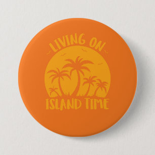 Leben auf der Insel Zeit Palmen und Sonnenuntergan Button