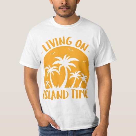 Leben auf der Insel Zeit Palmen und Sonnenuntergan T-Shirt (Vorderseite)