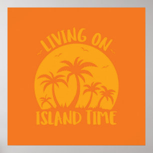 Leben auf Insel Zeit Palmen und Sonnenuntergang Poster