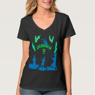 Leben beginnt bei 20 Knoten Grüne Blaue Silhouette T-Shirt