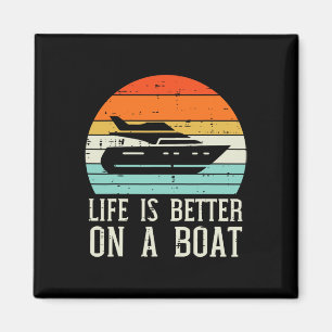 Leben besser auf Boot Sonnenuntergang Retro Yacht Magnet