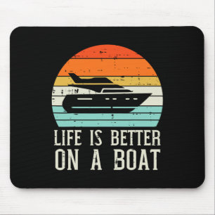 Leben besser auf Boot Sonnenuntergang Retro Yacht  Mousepad