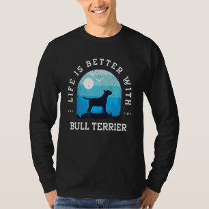 Leben besser Bull Terrier Vintage Blau Hund Mama P T-Shirt