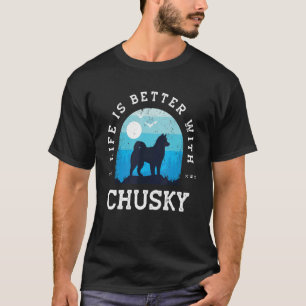 Leben besser Chusky Vintage Blau Hund Mama Papa T-Shirt