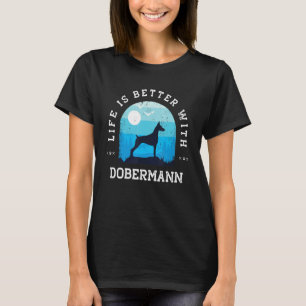 Leben besser Dobermann Vintage Blau Hund Mama Papa T-Shirt