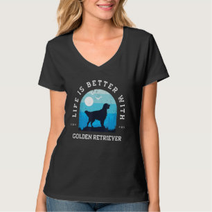 Leben besser Golden Retriever Vintage Blau Hundemu T-Shirt